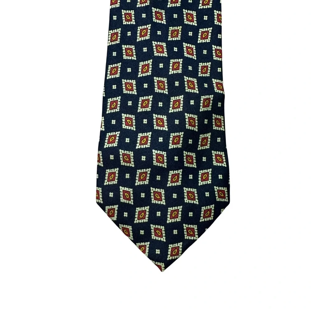 New & Lingwood Barneys New York Mens Silk Tie Navy Geometric Paisley England
